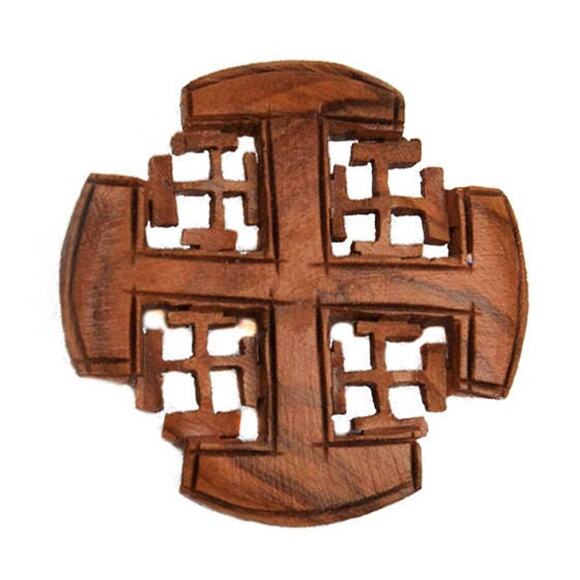 1970s Handcrafted Wood Maltese Cross Boho Hippie Chic Mid Century Pin Brooch - Picture 3 of 4